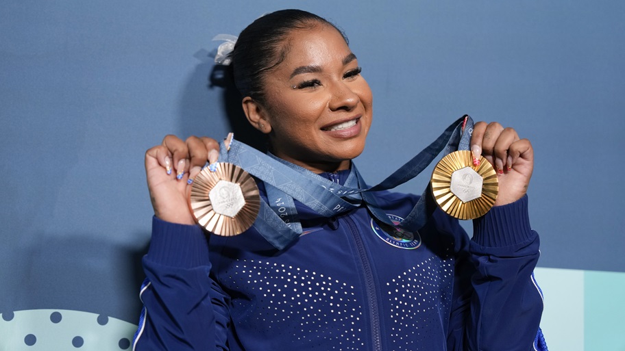 Jordan Chiles shows off her Olympics medals